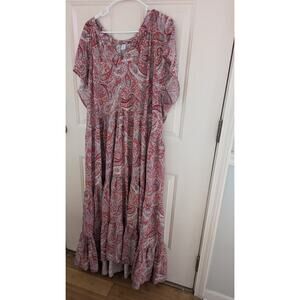 Old Navy Boho Red Print Maxi Tiered Summer Dress, XX, Cottagecore, Fairy